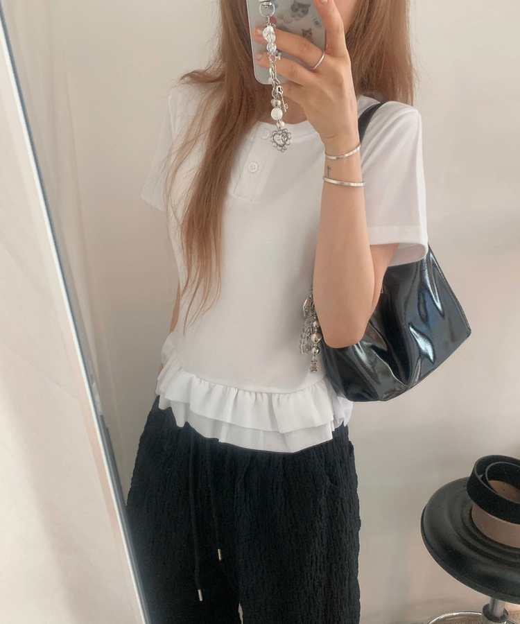フリルベーシック半袖Tシャツ IVORY