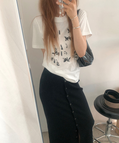 半袖Tシャツ レタリングラウンド半袖Tシャツ IVORY