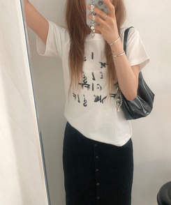 半袖Tシャツ レタリングラウンド半袖Tシャツ IVORY
