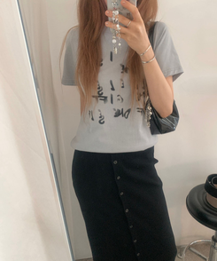 半袖Tシャツ レタリングラウンド半袖Tシャツ GREY