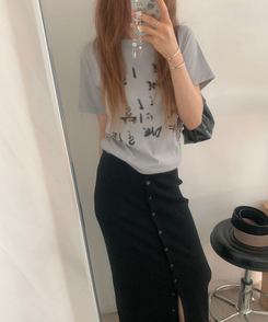 半袖Tシャツ レタリングラウンド半袖Tシャツ GREY