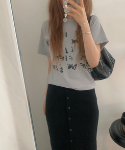 半袖Tシャツ レタリングラウンド半袖Tシャツ GREY