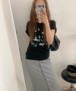 半袖Tシャツ レタリングラウンド半袖Tシャツ BLACK