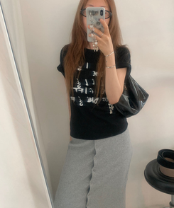 半袖Tシャツ レタリングラウンド半袖Tシャツ BLACK