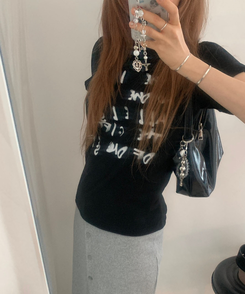 半袖Tシャツ レタリングラウンド半袖Tシャツ BLACK