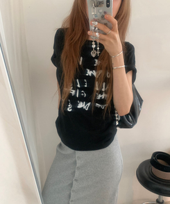 半袖Tシャツ レタリングラウンド半袖Tシャツ BLACK