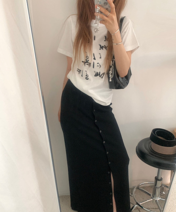レタリングラウンド半袖Tシャツ IVORY