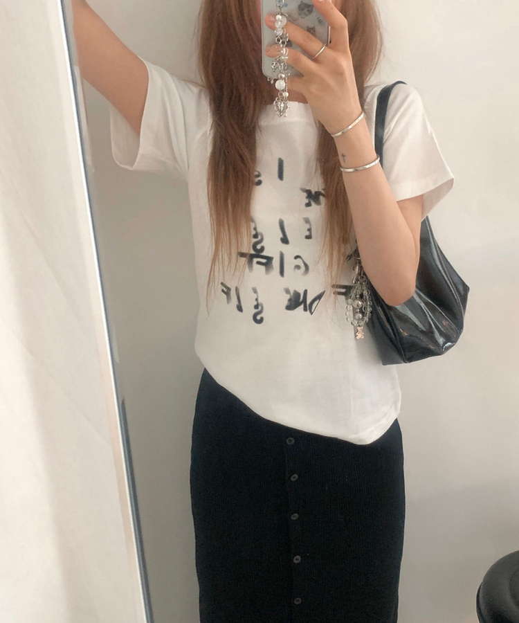 レタリングラウンド半袖Tシャツ IVORY
