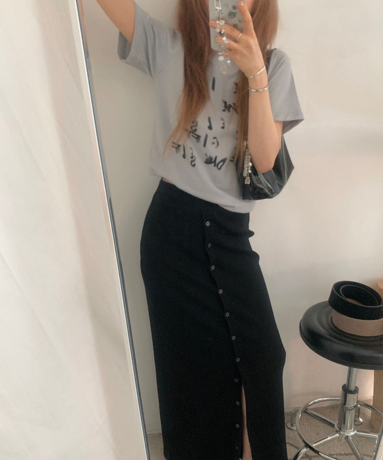 レタリングラウンド半袖Tシャツ GREY