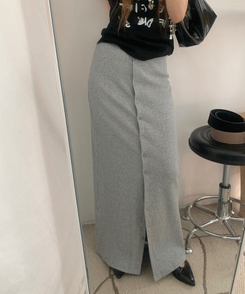 ミディ/ロングスカート スリットボタンカットロングスカート GREY
