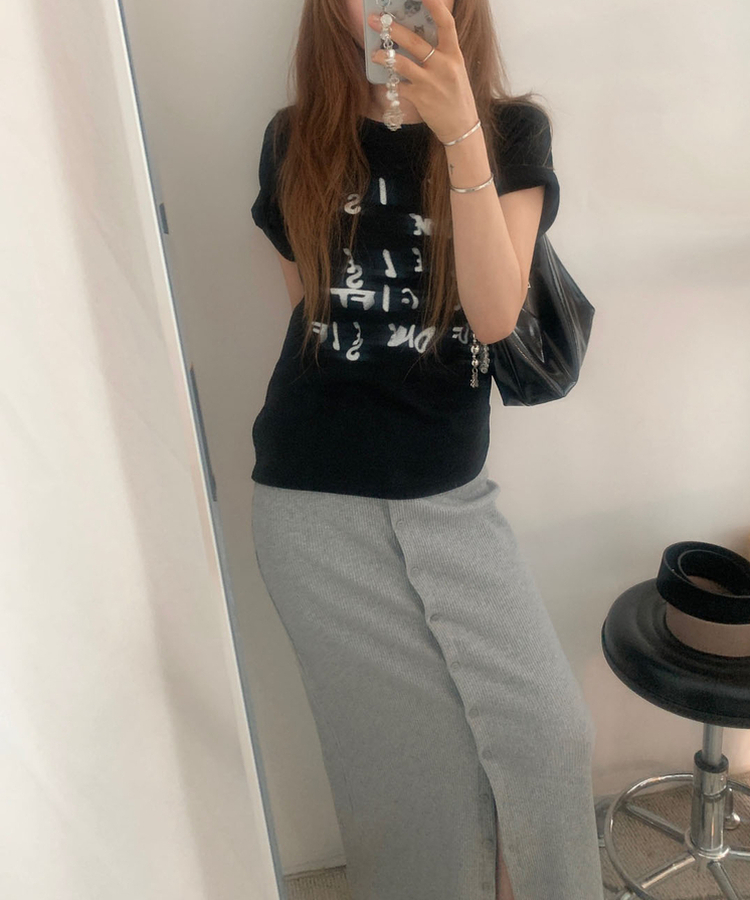 スリットボタンカットロングスカート GREY