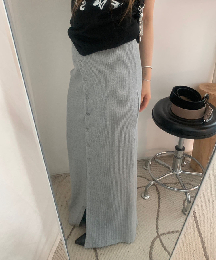 スリットボタンカットロングスカート GREY