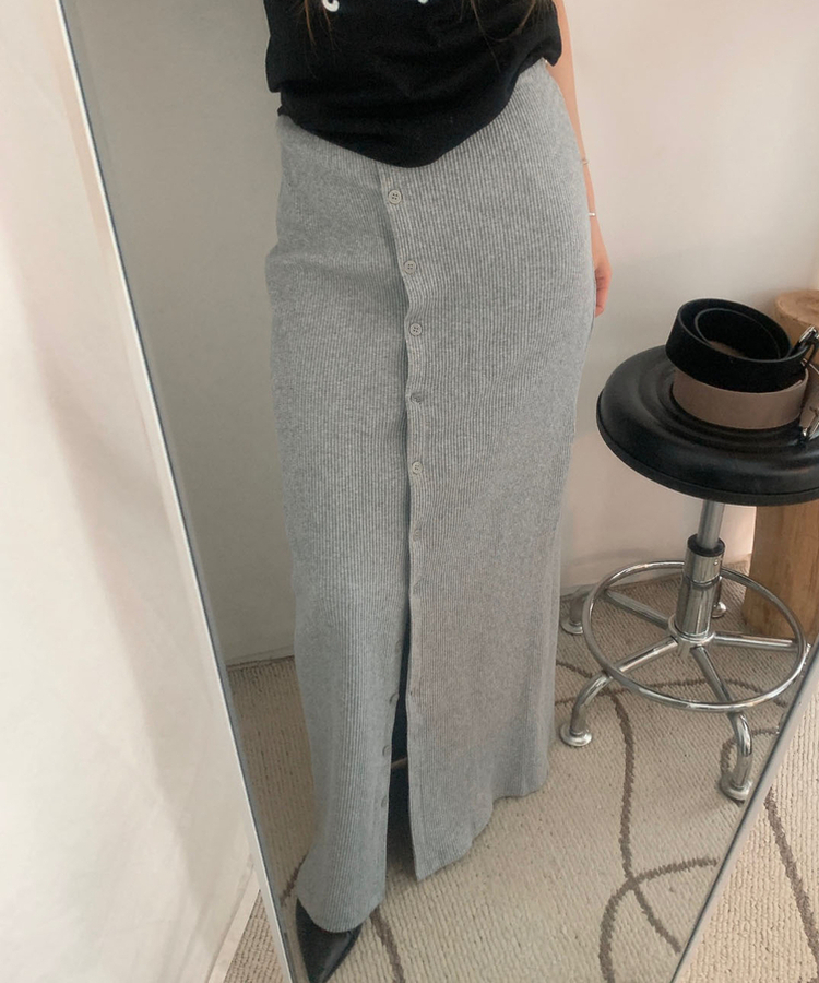 スリットボタンカットロングスカート GREY
