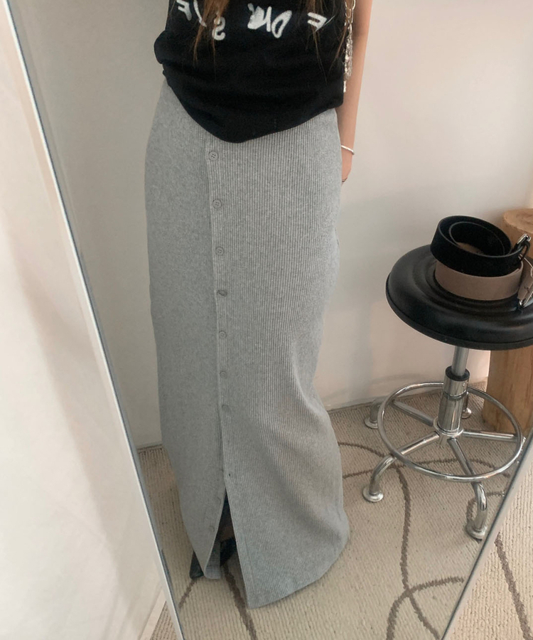 スリットボタンカットロングスカート GREY