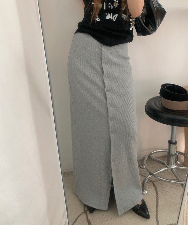スリットボタンカットロングスカート GREY