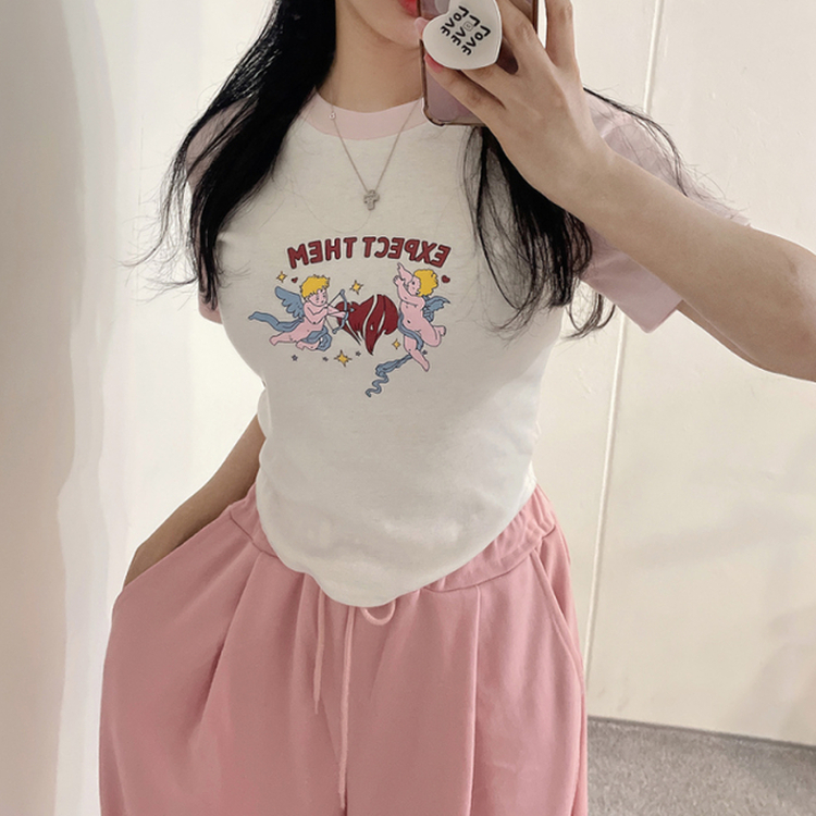 ラグランスパン半袖Tシャツ PINK