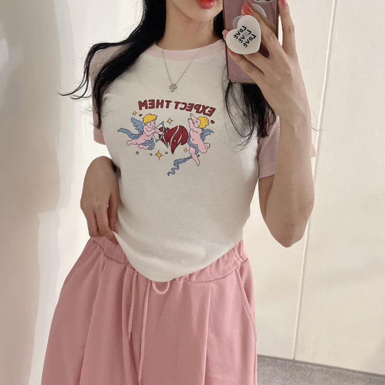 ラグランスパン半袖Tシャツ PINK