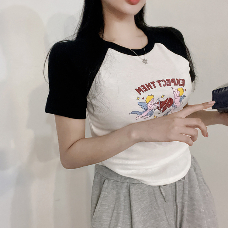 ラグランスパン半袖Tシャツ BLACK