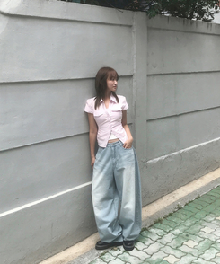 シャツ ツーポケットスリムクロップ半袖シャツ PINK