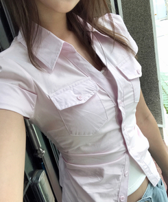 シャツ ツーポケットスリムクロップ半袖シャツ PINK