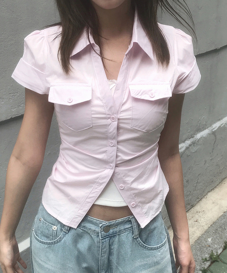 ツーポケットスリムクロップ半袖シャツ PINK