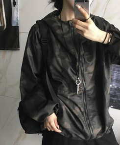 ジャンパー ミリタリーストリングフードウィンドブレーカー CAMO