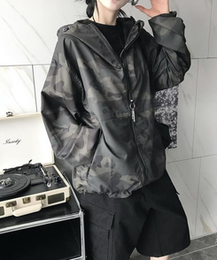 ジャンパー ミリタリーストリングフードウィンドブレーカー CAMO