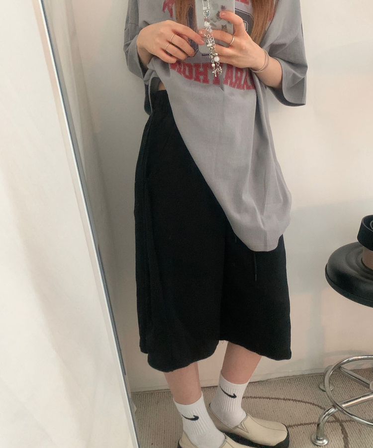 ポケットワッペンピンタックハーフパンツ BLACK