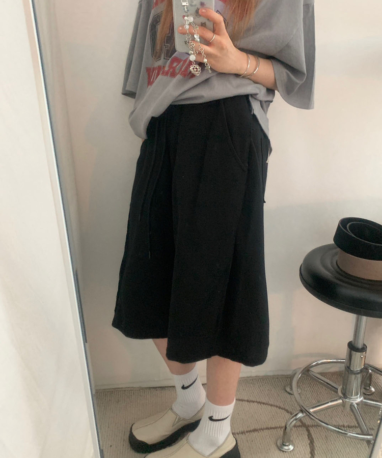 ポケットワッペンピンタックハーフパンツ BLACK