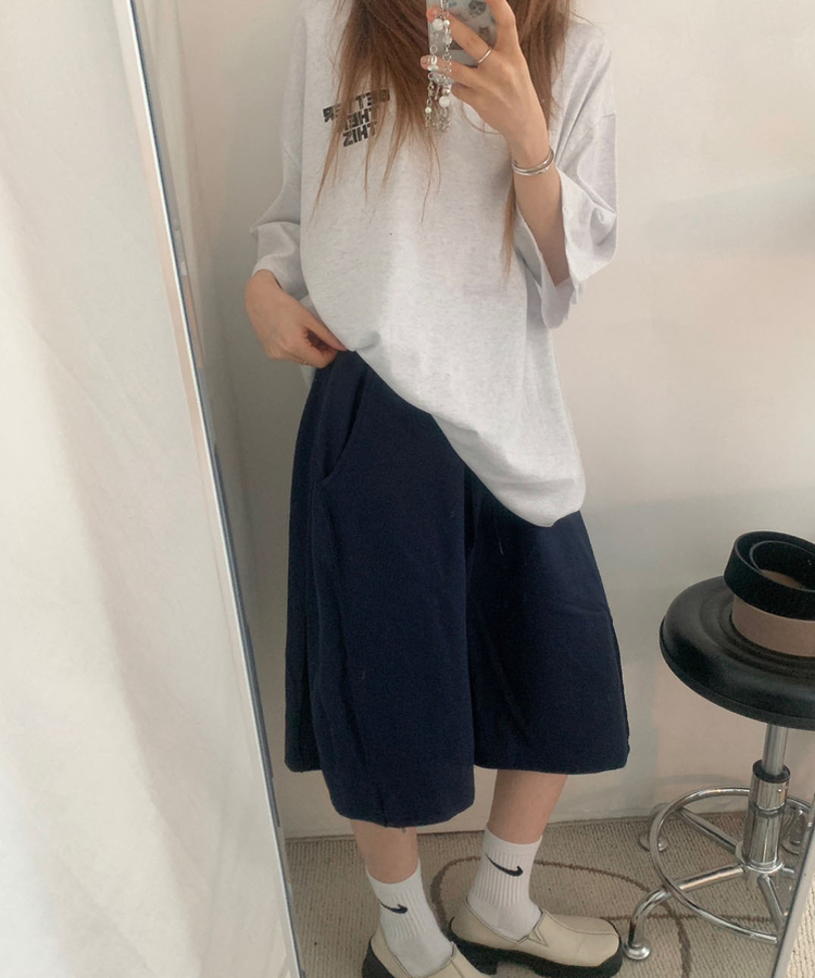 ポケットワッペンピンタックハーフパンツ NAVY