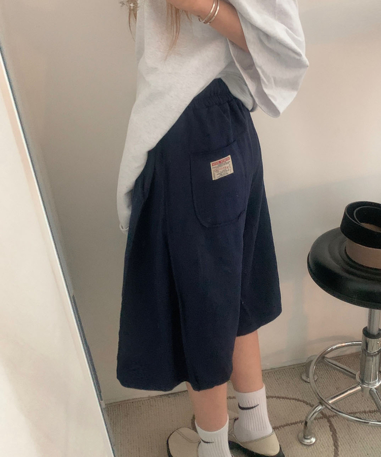 ポケットワッペンピンタックハーフパンツ NAVY