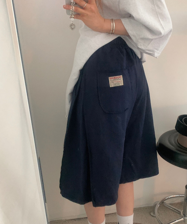 ポケットワッペンピンタックハーフパンツ NAVY