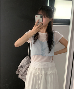 半袖Tシャツ ボートネックシースルー半袖Tシャツ(5color) IVORY
