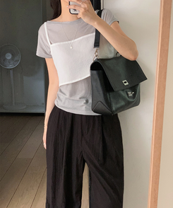 半袖Tシャツ ボートネックシースルー半袖Tシャツ(5color) GREY