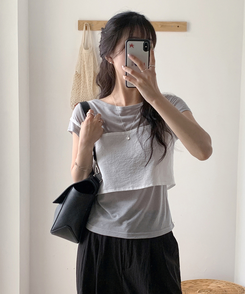 半袖Tシャツ ボートネックシースルー半袖Tシャツ(5color) GREY