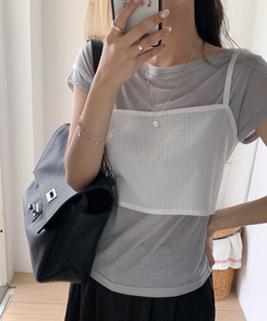 半袖Tシャツ ボートネックシースルー半袖Tシャツ(5color) GREY