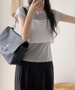 半袖Tシャツ ボートネックシースルー半袖Tシャツ(5color) GREY