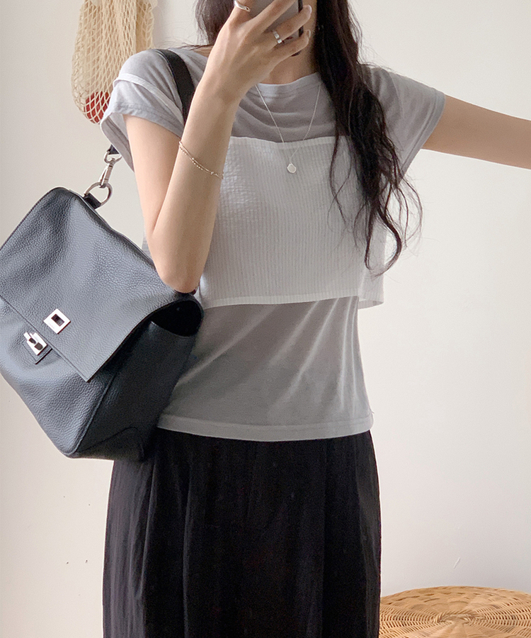 ボートネックシースルー半袖Tシャツ(5color) GREY