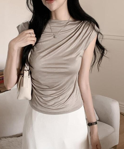 半袖Tシャツ ドレープキャップスリーブTシャツ(5color) BEIGE