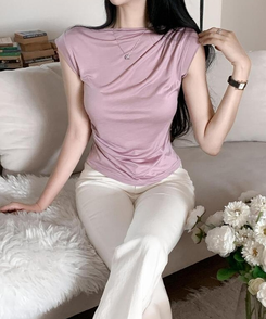 半袖Tシャツ ドレープキャップスリーブTシャツ(5color) PURPLE