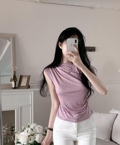 半袖Tシャツ ドレープキャップスリーブTシャツ(5color) PURPLE