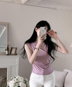 半袖Tシャツ ドレープキャップスリーブTシャツ(5color) PURPLE