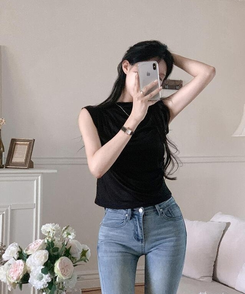 半袖Tシャツ ドレープキャップスリーブTシャツ(5color) BLACK