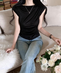 半袖Tシャツ ドレープキャップスリーブTシャツ(5color) BLACK