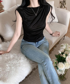 半袖Tシャツ ドレープキャップスリーブTシャツ(5color) BLACK