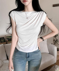 半袖Tシャツ ドレープキャップスリーブTシャツ(5color) IVORY