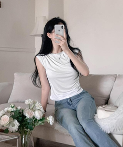 半袖Tシャツ ドレープキャップスリーブTシャツ(5color) IVORY