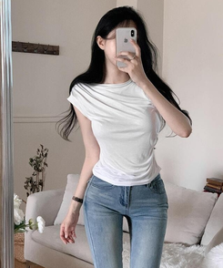 半袖Tシャツ ドレープキャップスリーブTシャツ(5color) IVORY