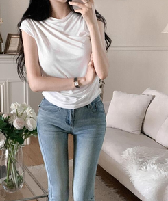 半袖Tシャツ ドレープキャップスリーブTシャツ(5color) IVORY