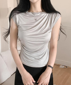 半袖Tシャツ ドレープキャップスリーブTシャツ(5color) GRAY
